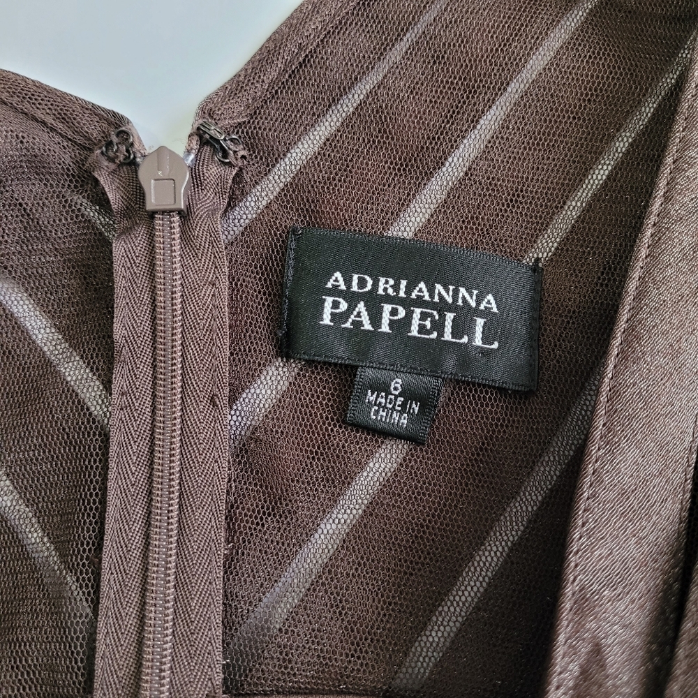 Adrianna Papell Brown Sheen Tiered Wrap Cocktail Dress - Picture 5 of 11